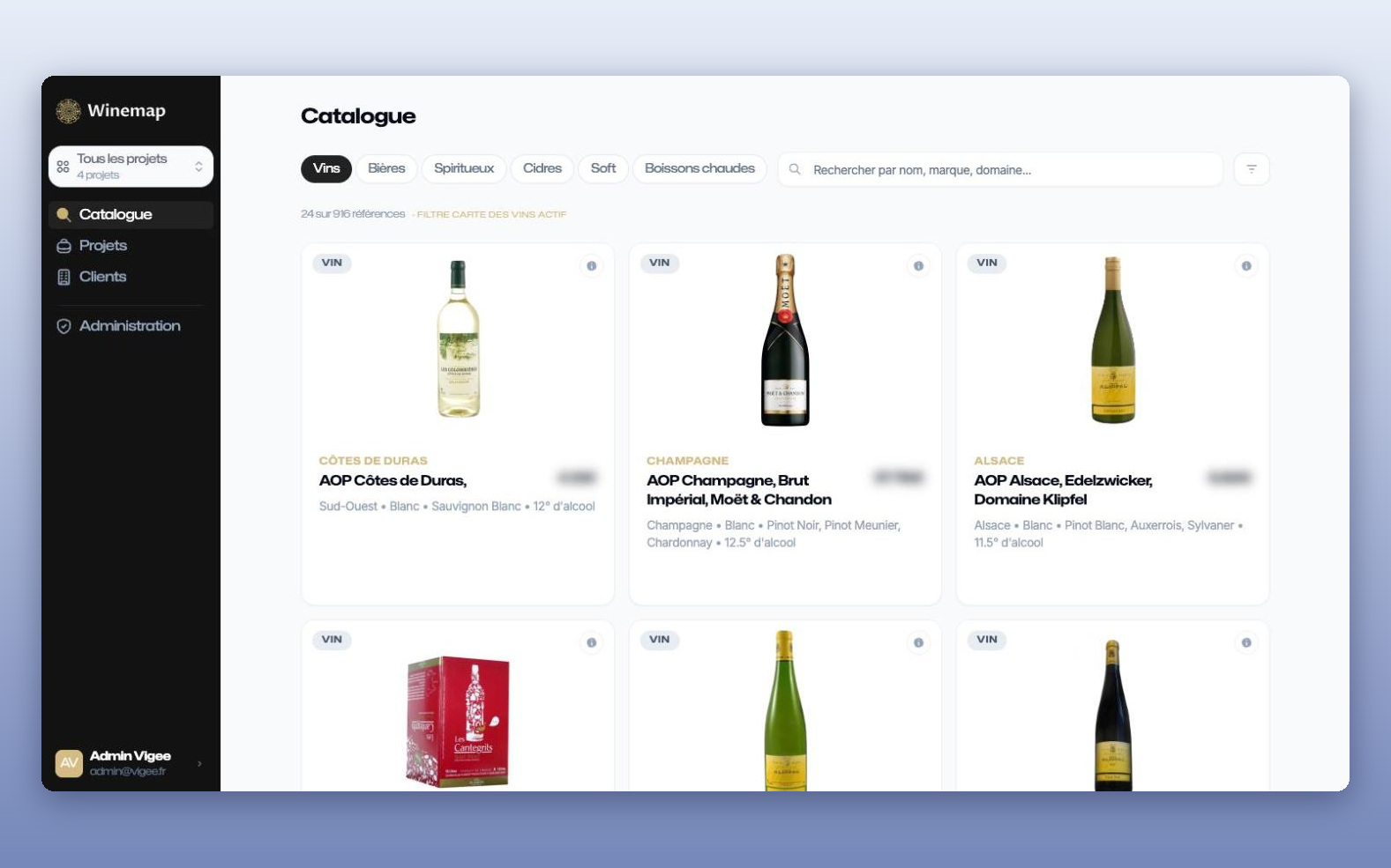 Groupe Mat : Composer la carte des boissons d'un restaurateur et la lui envoyer, en quelques clics
